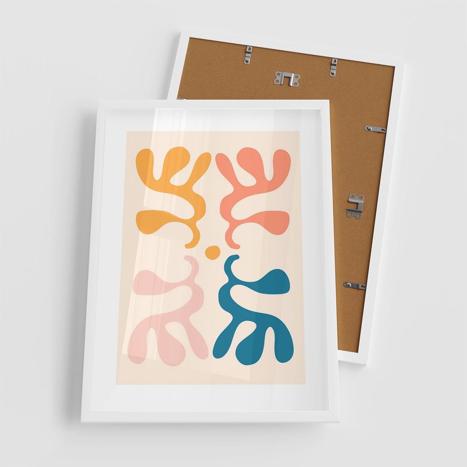 Plakat w ramie 50x70 - Migotliwe Akwarelowe Kontury - absrakcyjne dziwne formy, nowoczesny plakat - rama biała