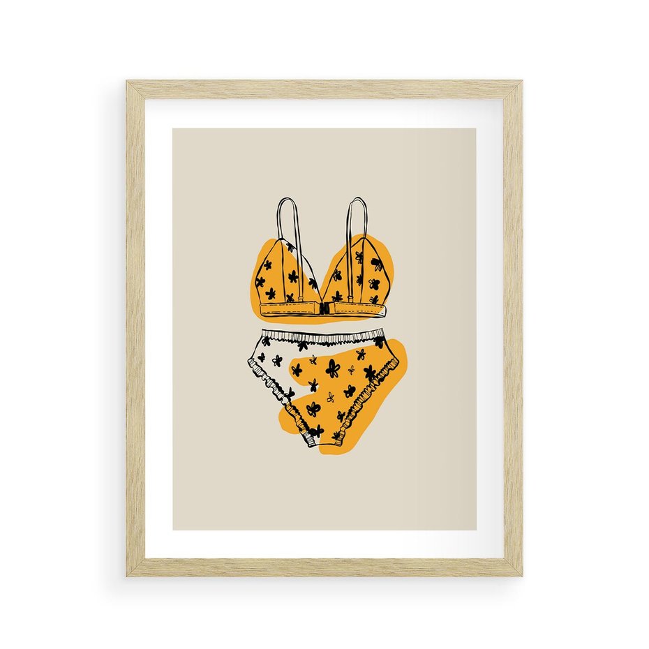 Plakat w ramie 40x50 - Minimalistyczny Szkic Bielizny - minimalistyczna grafika, szkic bielizny - rama drewno