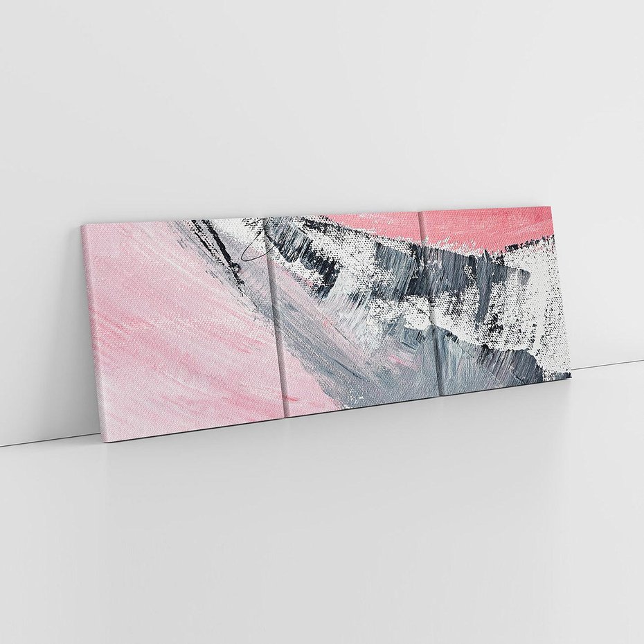 Obraz na płótnie 150x50 - Kontrastujący Ruch Emocji - abstrakcyjne pasy farby, kolory róż szary czarny