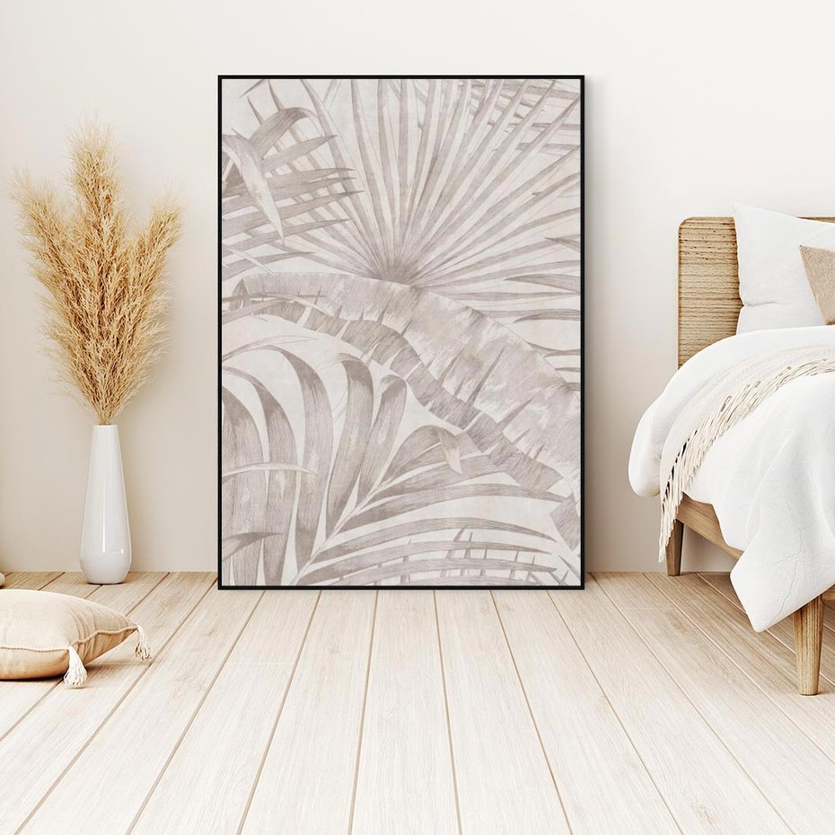 Obraz w ramie 50x70 - Odsłonięte liściowe wspomnienia - monochromatyczne, kolory sepii - rama czarna