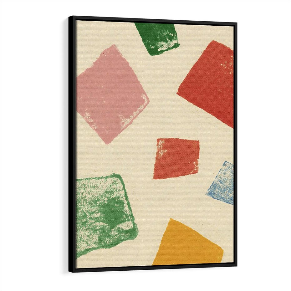 Obraz w ramie 70x100 - Tęczowe Rytmy - kolorowe tęczowe kwadraty, wesoły kolaż - rama czarna