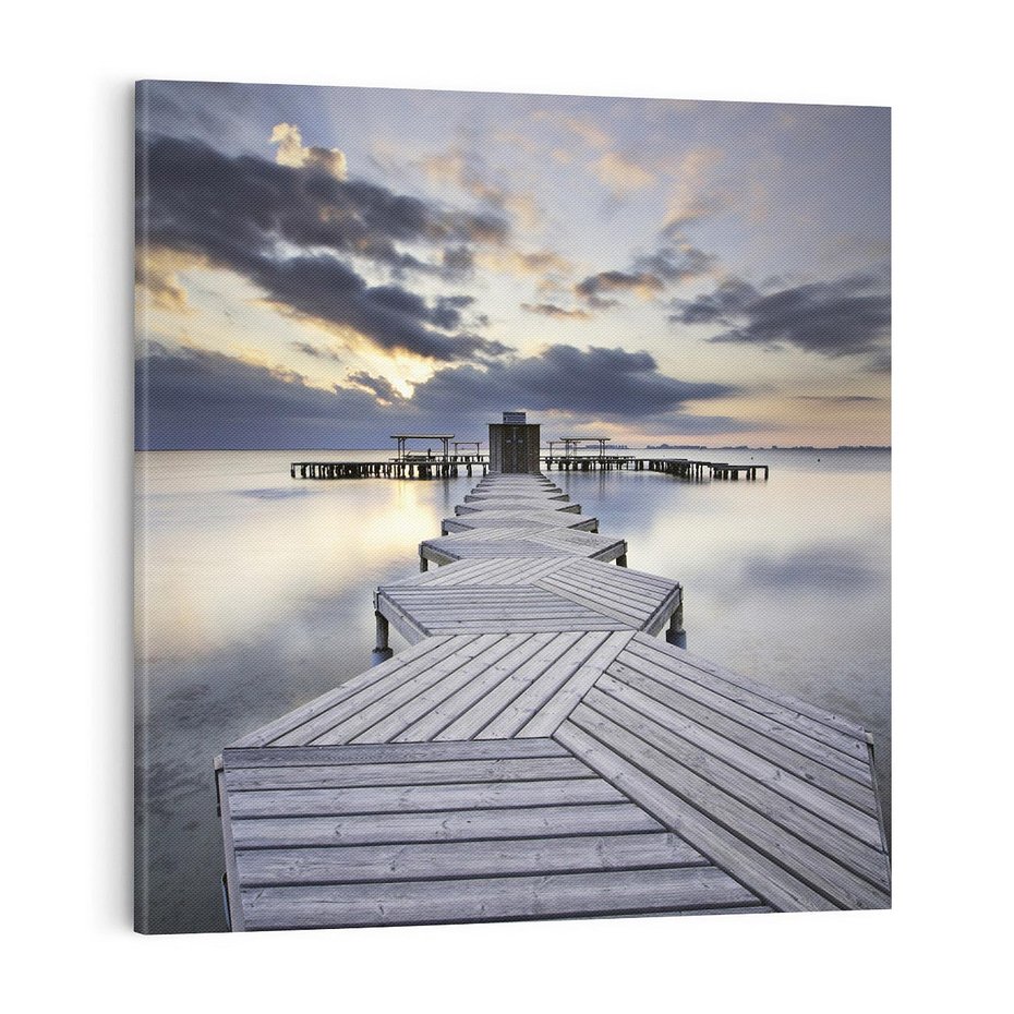 Obraz na płótnie 70x70 - Spokój nad Jeziorem - pomost, jezioro