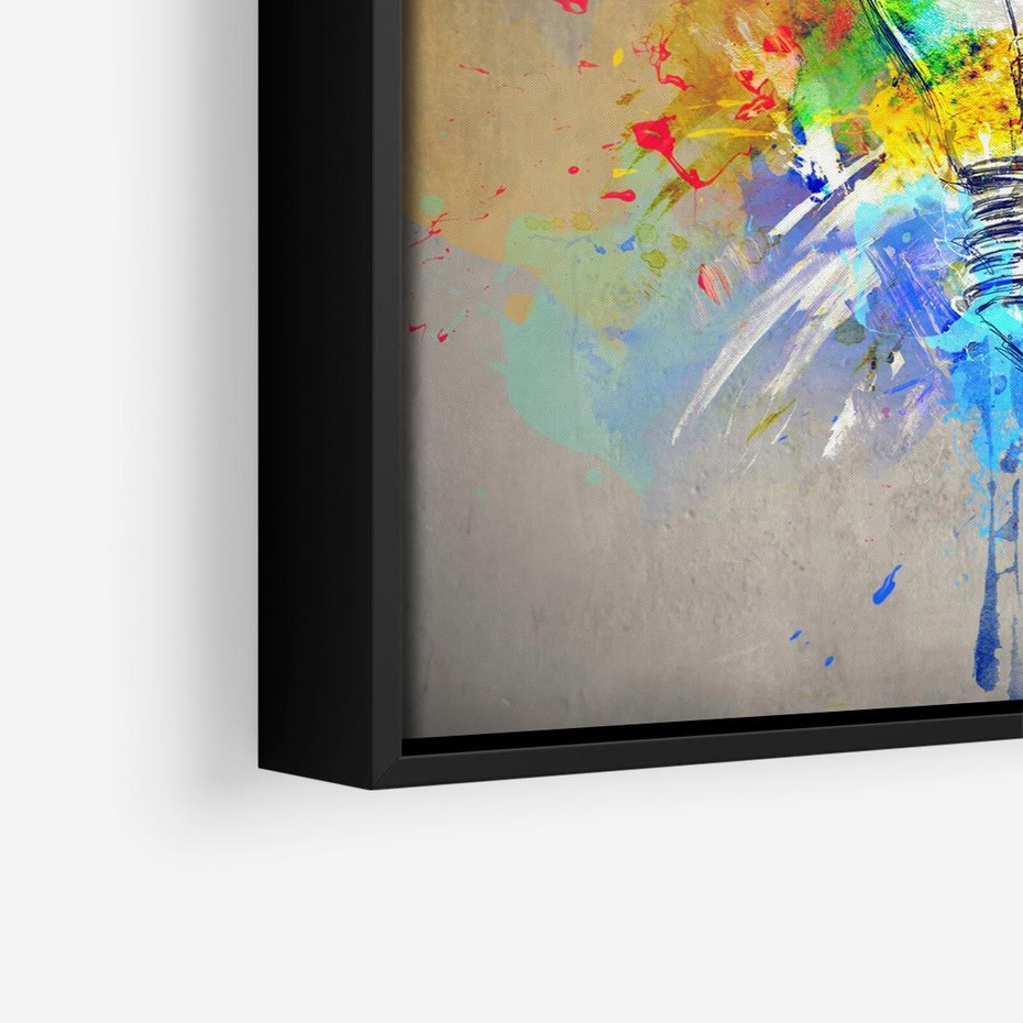 Obraz w ramie 50x50 - Kolory Kreatywnej Koncepcji - abstrakcyjna grafika, szkic żarówki - rama czarna