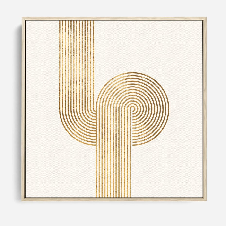 Obraz w ramie 80x80 - Podróżne Kształty - geometryczne linie w złotym kolorze, minimalizm - rama drewno