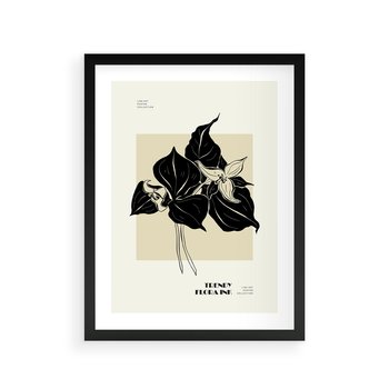 Plakat w ramie 50x70 - Ekspresja w szkicowanych kształtach - kwiaty, typografia - rama czarna