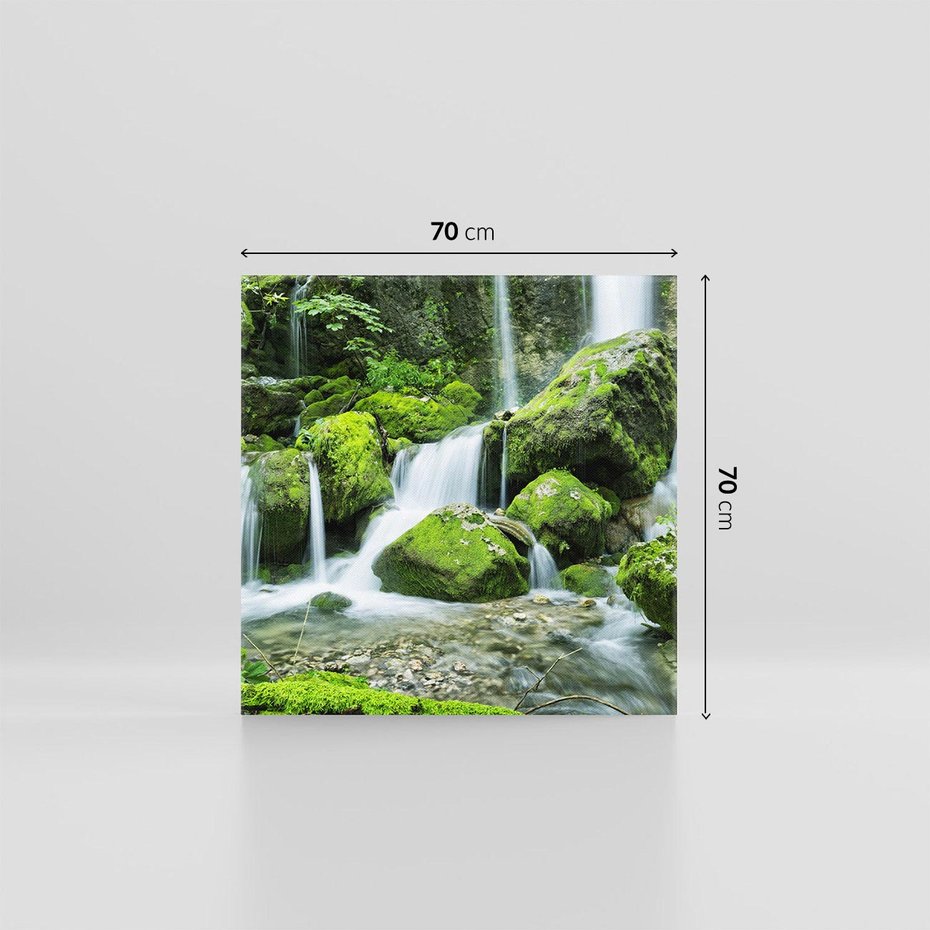 Obraz na płótnie 70x70 - Spokojny wodospad w lesie nad rzeką - wodospad, las
