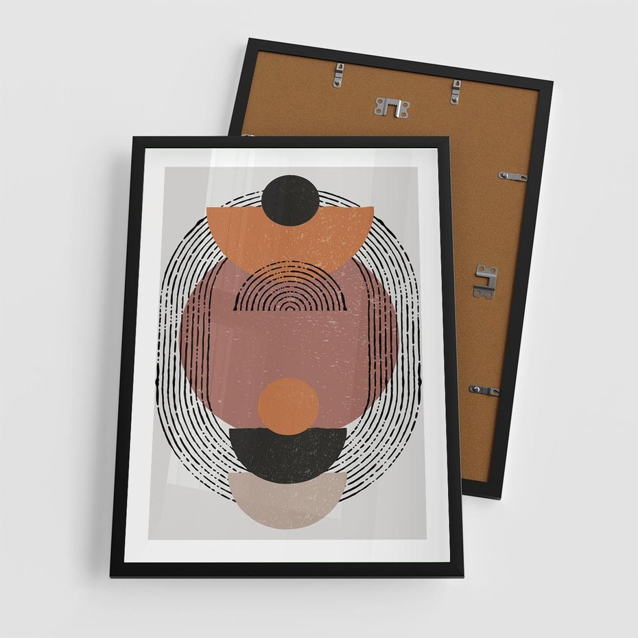 Plakat w ramie 50x70 - Abstrakcja w Odcieniach Brązu i Beżu - geometria, abstrakcyjna grafika - rama czarna