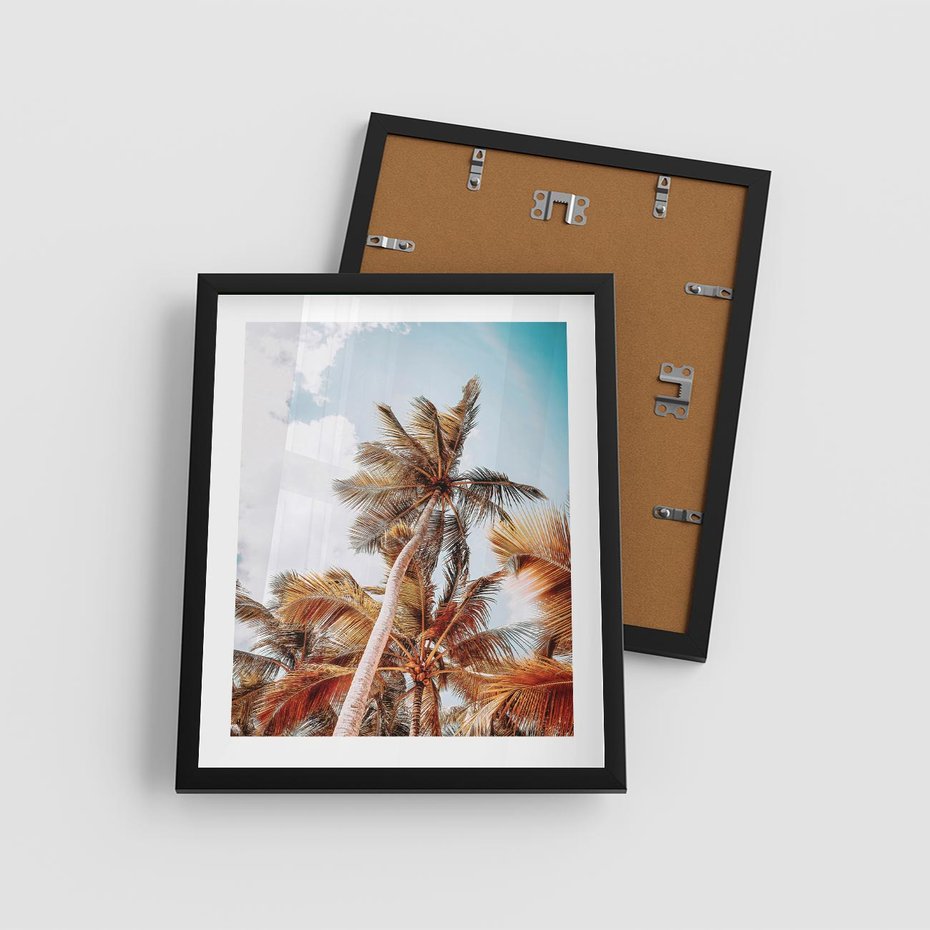 Plakat w ramie 40x50 - Plażowa Idylla z Palmami - palmy, rajska plaża - rama czarna