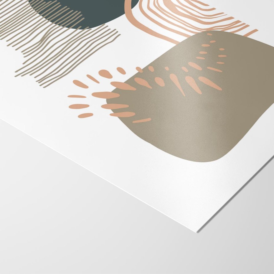 Plakat bez ramy 50x70 - Taniec Plam - abstrakcyjna kompozycja z kropek kresek i kółek, odcienie brązu i beżu