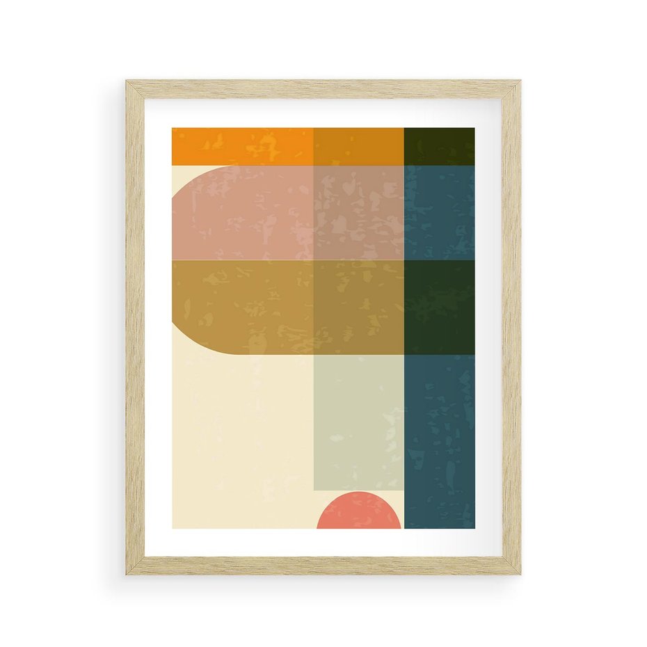 Plakat w ramie 40x50 - Geometryczna Grafika na Plakacie - geometryczna nowoczesna grafika, minimalizm - rama drewno