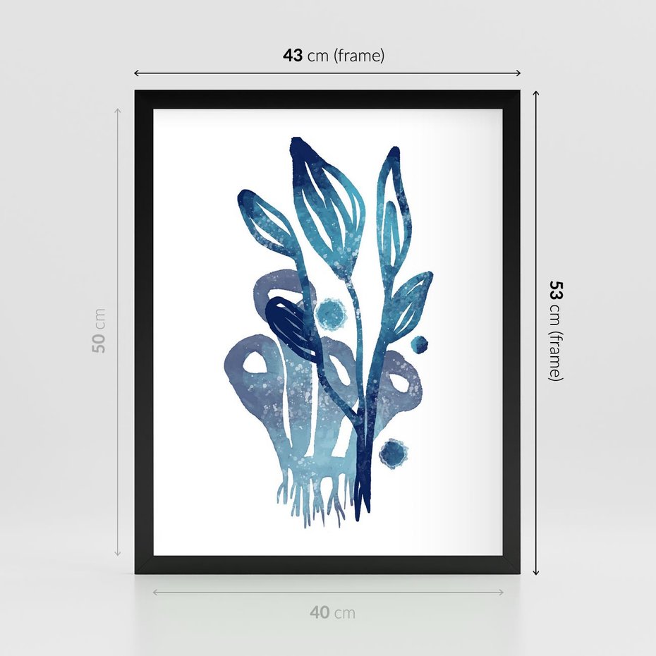 Plakat w ramie 40x50 - Akwarelowy Błękit - pastelowy, abstrakcyjny plakat - rama czarna