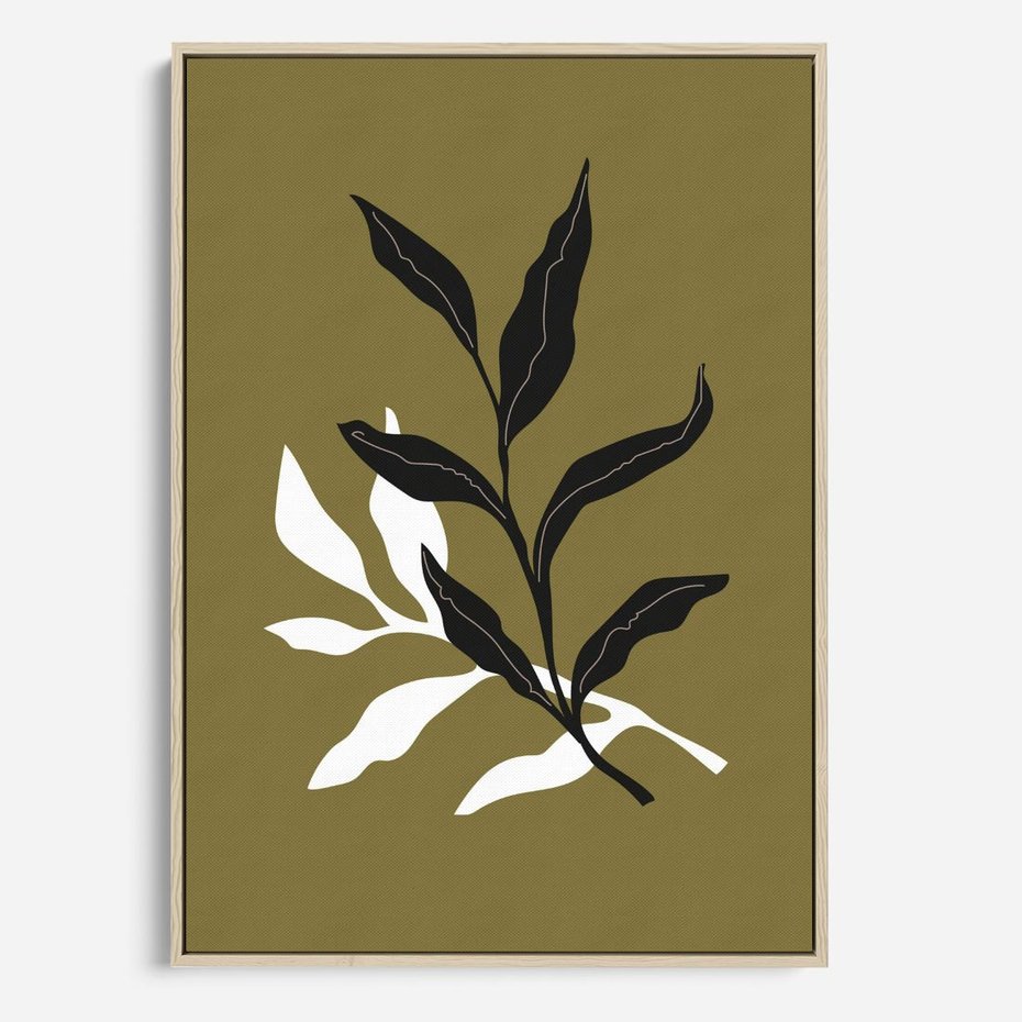 Obraz w ramie 80x120 - Wewnętrzne Odsłony - liście, gałązki - rama drewno