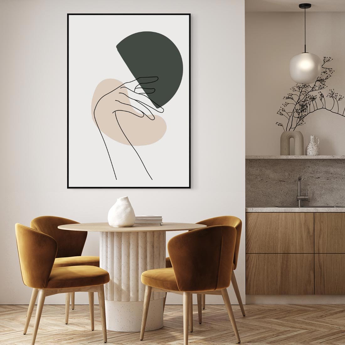 Obraz w ramie 70x100 - Przenikające Kształty - szkic jedną linią, one line - rama czarna