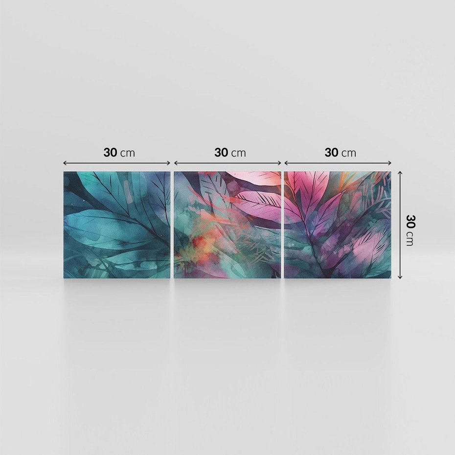 Obraz na płótnie 90x30 - Subtelne Zielone - pastelowe zielone liście, róż