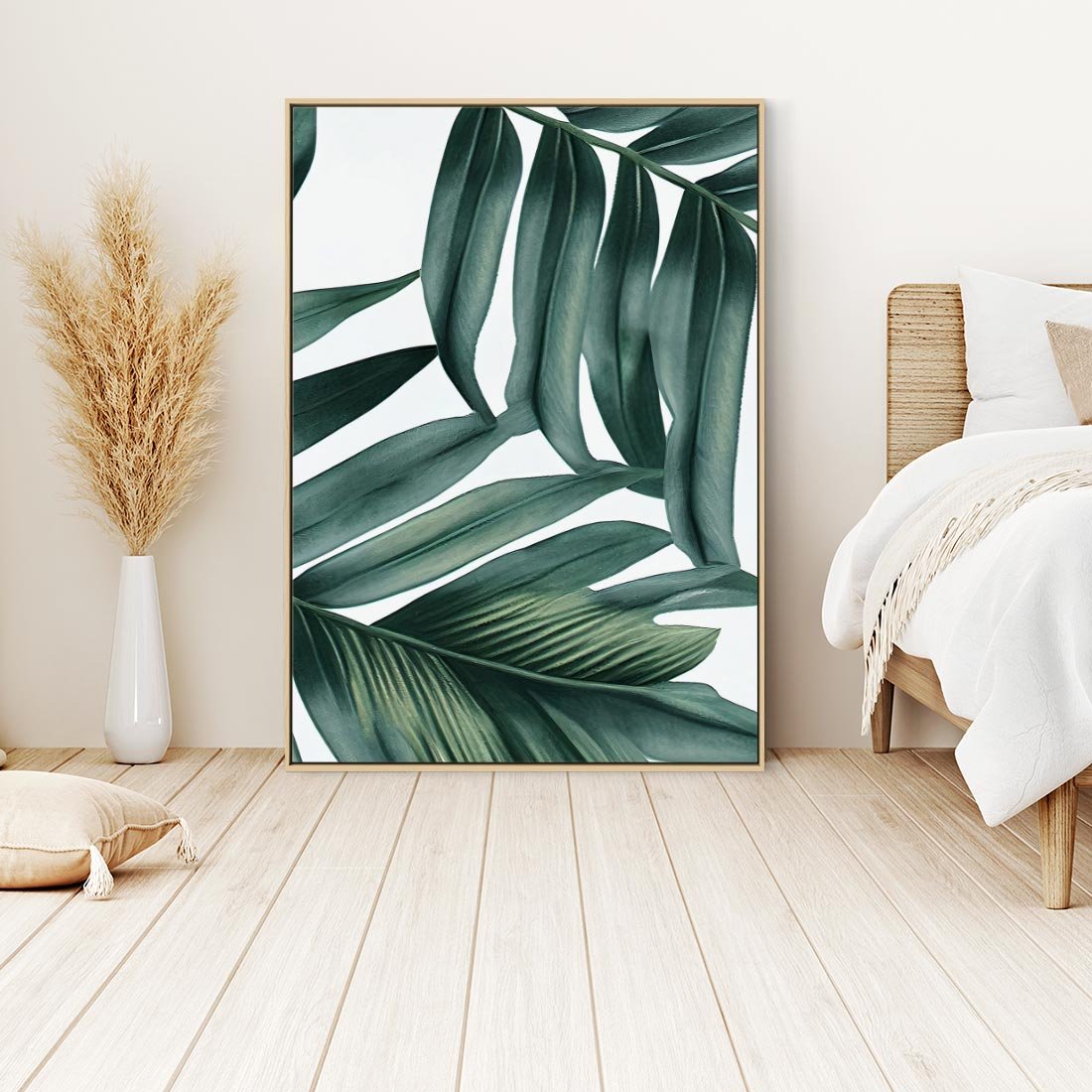 Obraz w ramie 80x120 - Ruchome liście czasu - liście palmy, tropikalne - rama drewno