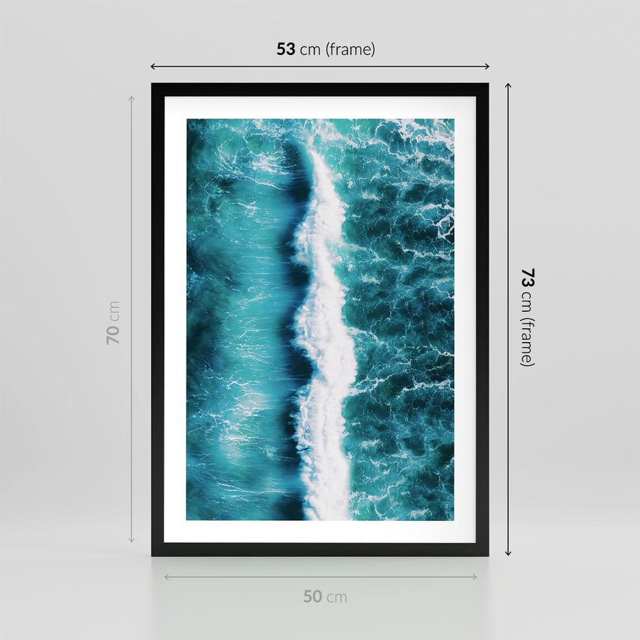 Plakat w ramie 50x70 - Błękitna Siła Oceanu - fale, ocean - rama czarna