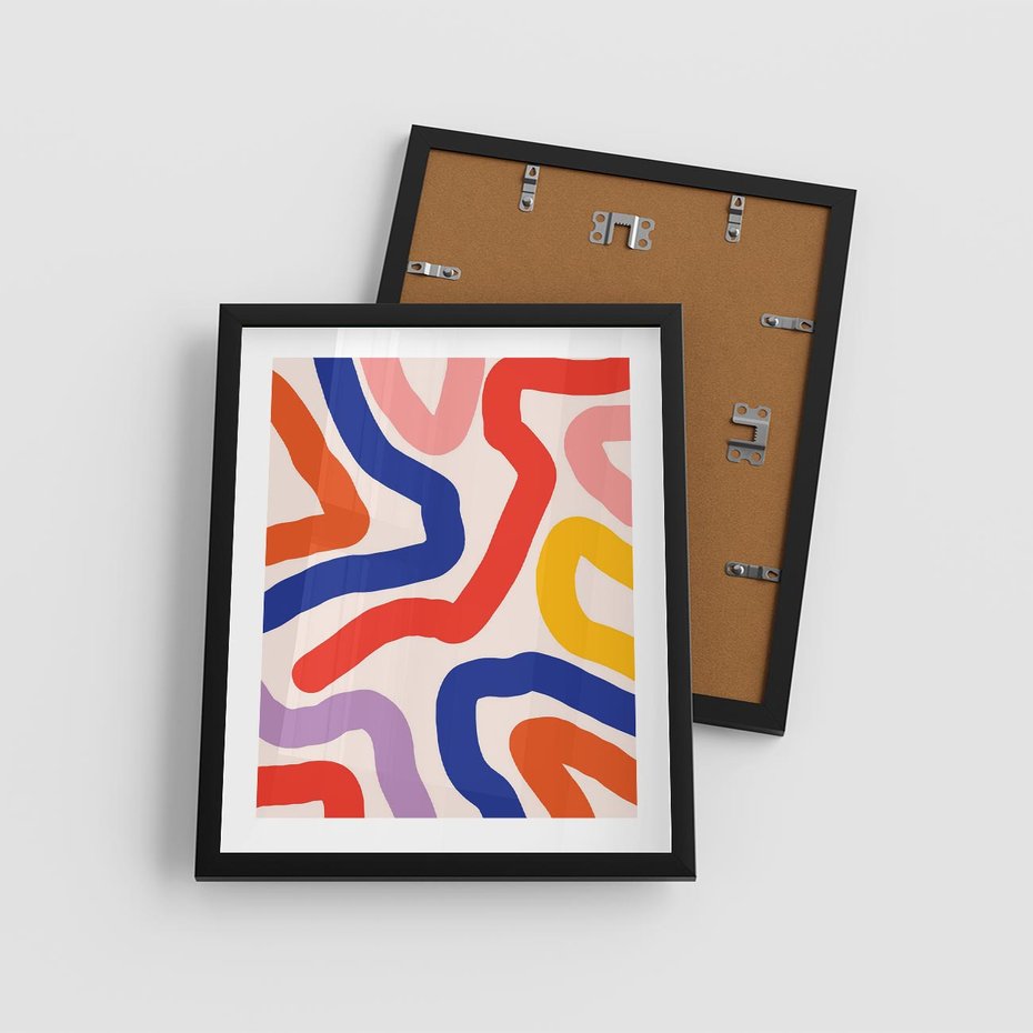 Plakat w ramie 40x50 - Intrygujące Widzenia - abstrakcyjny kolorowy obraz, kolorowe linie - rama czarna