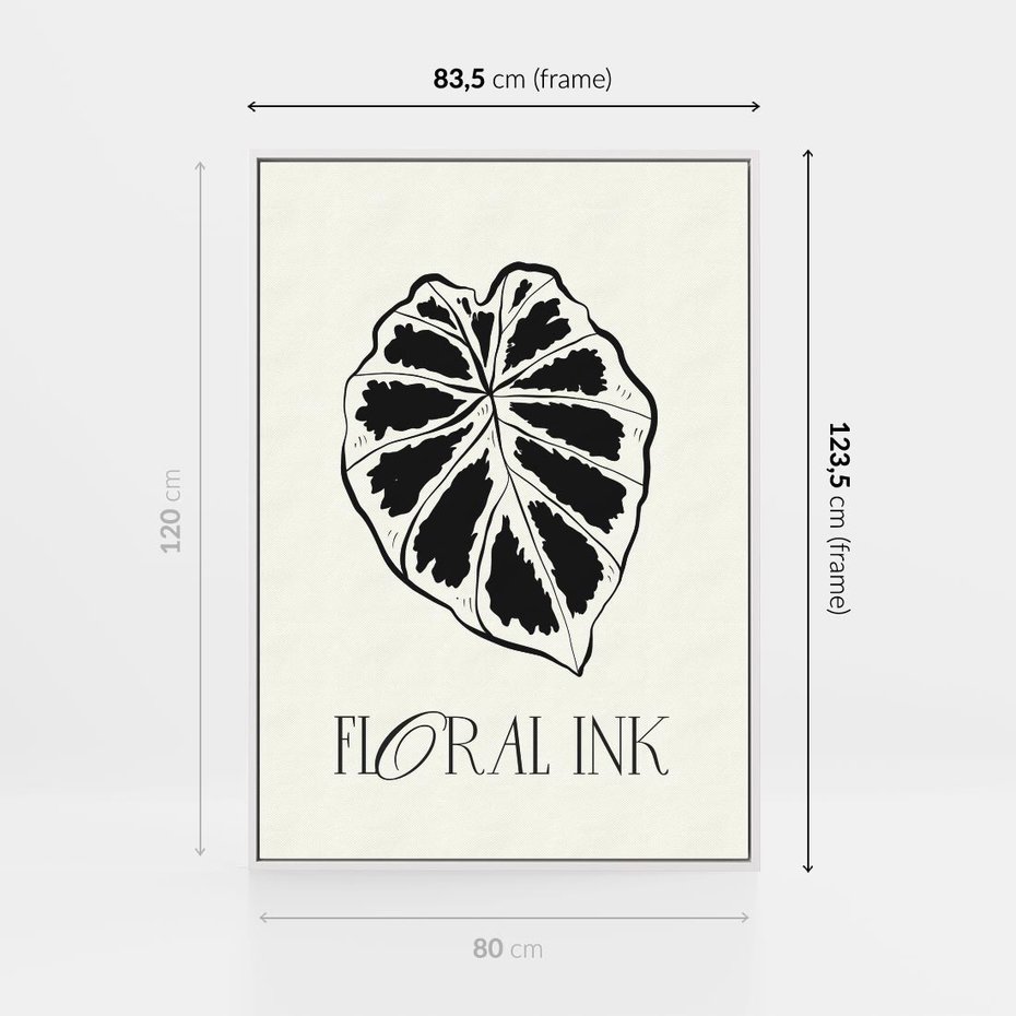Obraz w ramie 80x120 - Zapisane na liściach wspomnienia - liść, czarny kontur na jasnym tle - rama biała