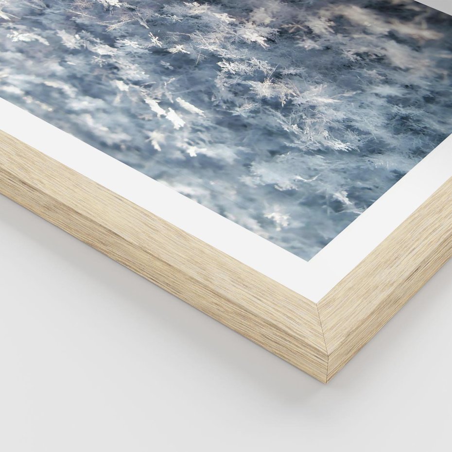 Plakat w ramie 40x50 - Magia Śnieżnych Kryształków - śnieg, szron - rama drewno