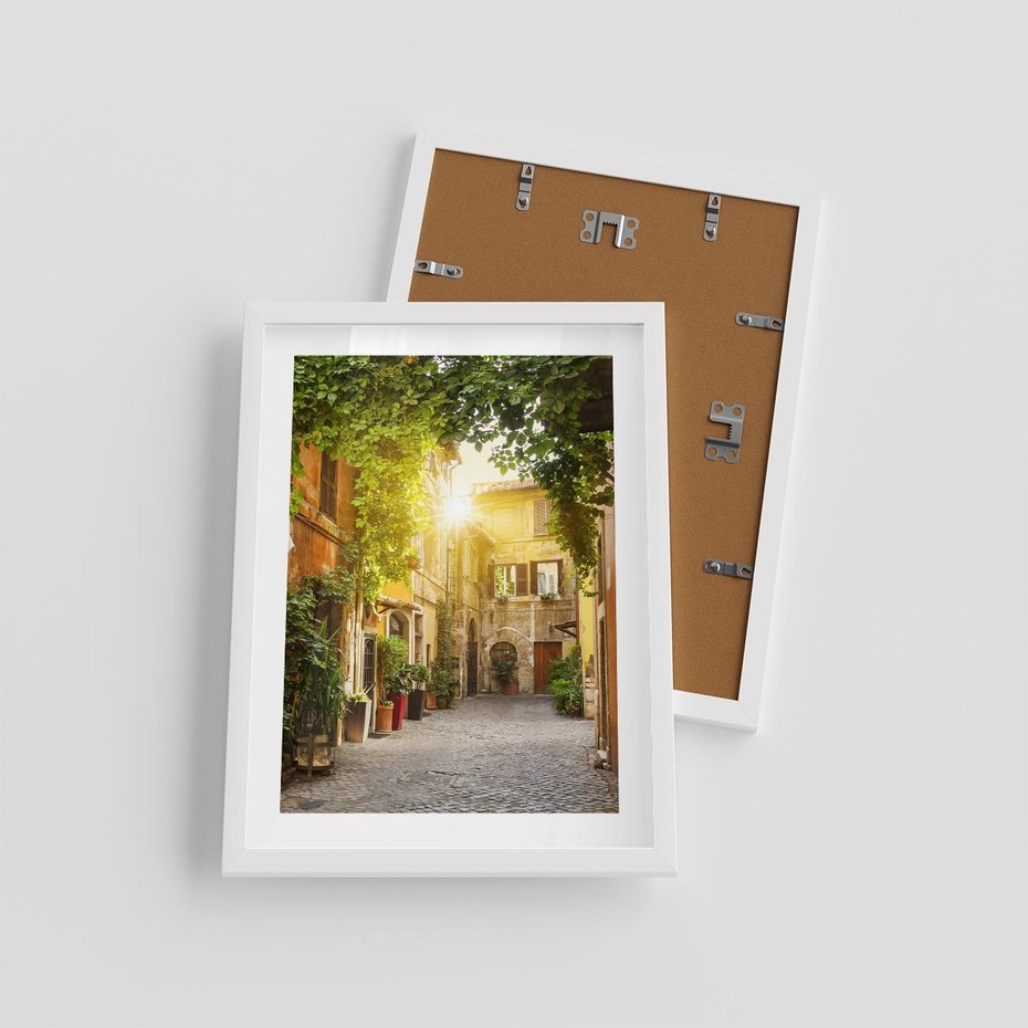 Plakat w ramie 30x40 - Malownicza Wędrówka - uliczka, perspektywa - rama biała