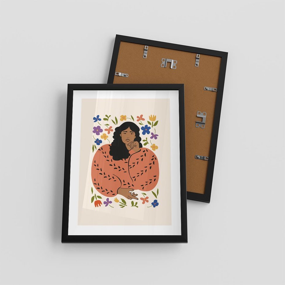 Plakat w ramie 30x40 - Rozplątane Emocje - nowoczesny plakat, kobieta otoczona kwiatami - rama czarna