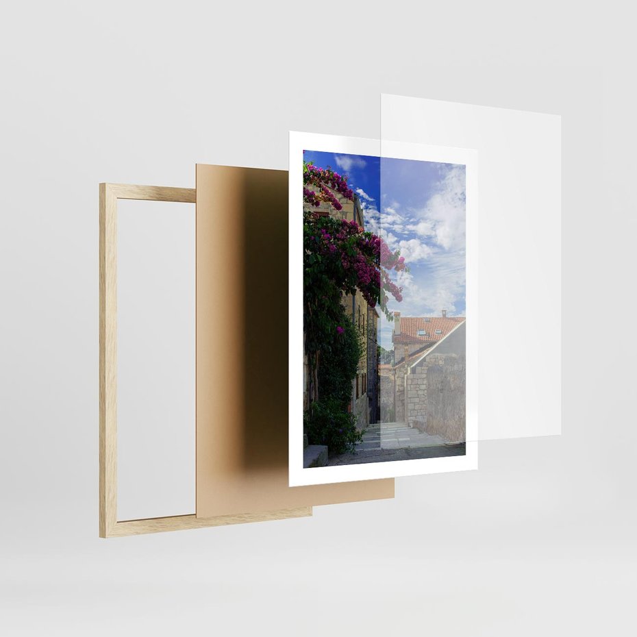 Plakat w ramie 50x70 - Uliczka: perspektywa w mieście - uliczka, perspektywa - rama drewno