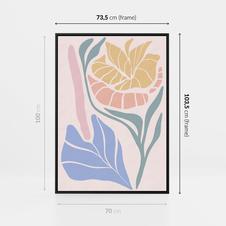 Obraz w ramie 70x100 - Kwiatowe Granice Kształtów - nowoczesny plakat, kwiaty w pastelowych kolorach - rama czarna