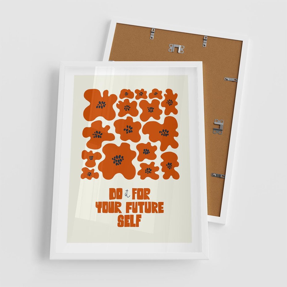 Plakat w ramie 50x70 - Taniec Kolorowych Promieni - self care, kompozycja kwiaty - rama biała