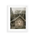 Plakat w ramie 30x40 - Urok Drewnianej Chatki w Górach - chatka w górach, drewniany domek - rama biała