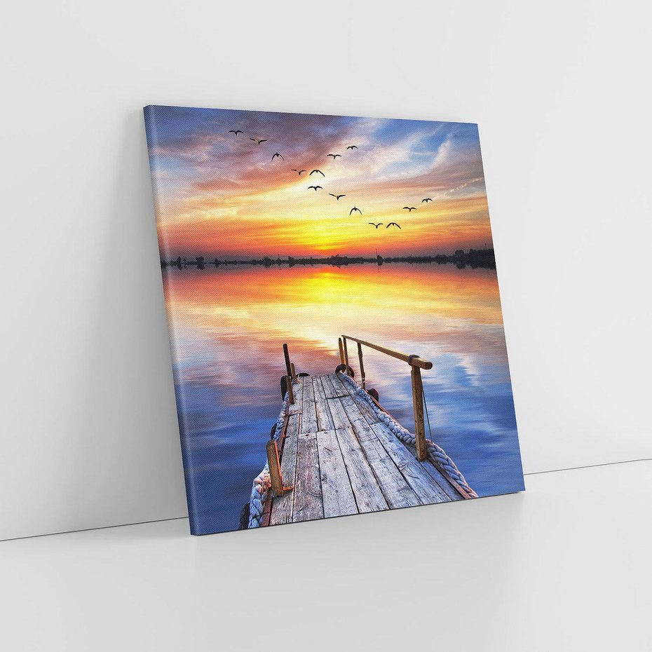 Obraz na płótnie 70x70 - Zachód słońca na pomostcie - pomost, zachód
