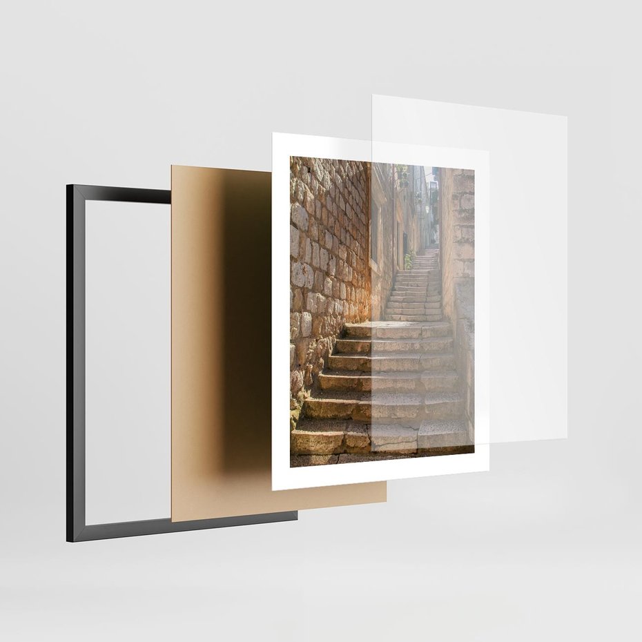 Plakat w ramie 40x50 - Uliczka: perspektywa miejskiego krajobrazu - uliczka, perspektywa - rama czarna