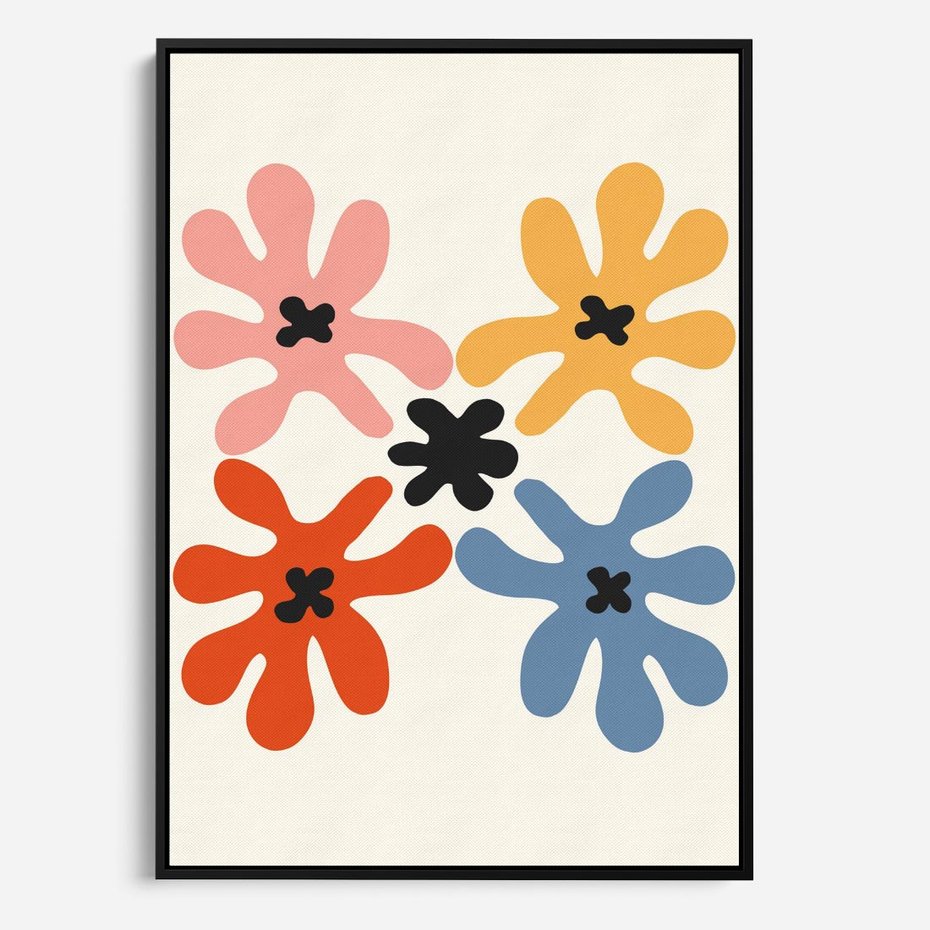 Obraz w ramie 70x100 - Taniec Akwareli - abstrakcyjne wielokolorowe kwiaty, minimalizm - rama czarna