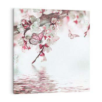 Obraz na płótnie 70x70 - Kwiatowa baśń z motylami - kwiaty, motyle