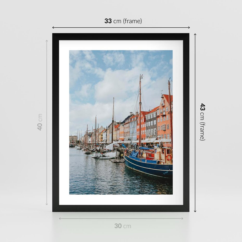 Plakat w ramie 30x40 - Wibracje Miejskiego Klimatu - Dania, Kopehaga - rama czarna