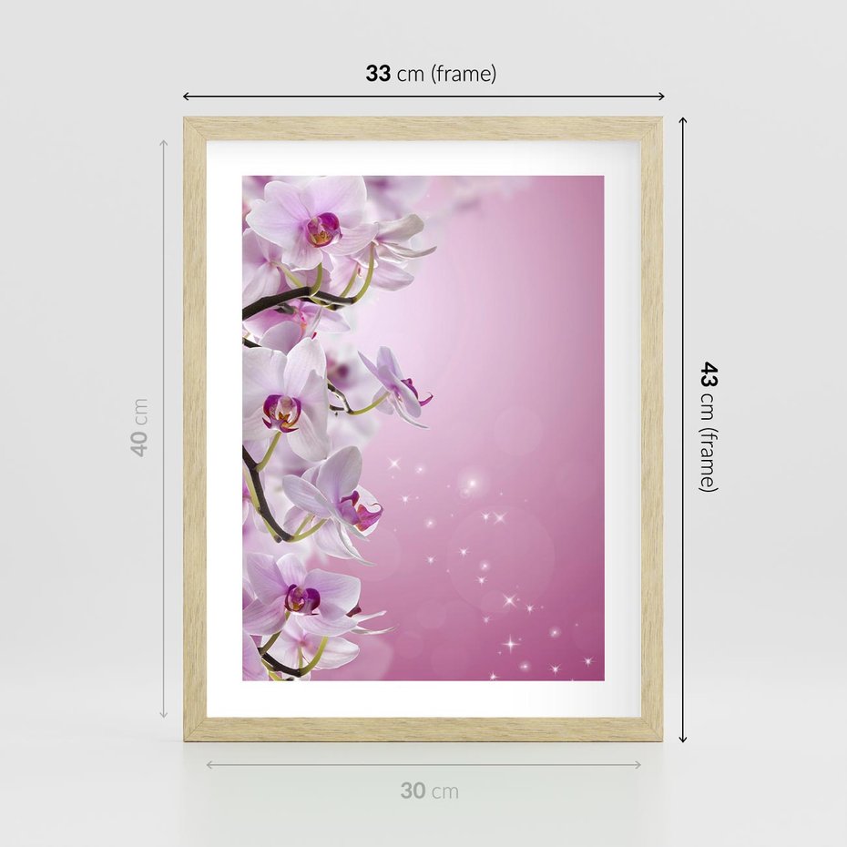 Plakat w ramie 30x40 - Relaksujące Piękno - kwiaty, orchidea - rama drewno