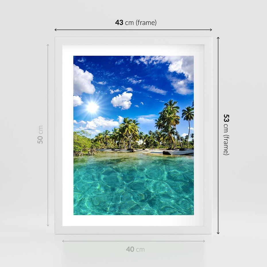 Plakat w ramie 40x50 - Rajskie wakacje na plaży - plaża, wakacje - rama biała