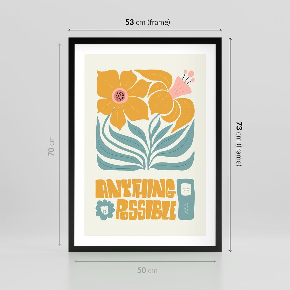 Plakat w ramie 50x70 - Kolorowa Harmonia - sztuka nowoczesna, pastelowe kwiaty - rama czarna