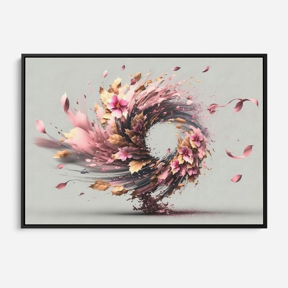 Obraz w ramie 100x70 - Kwiatowy Wir - nowoczesna grafika komputerowa, wir z kwiatów - rama czarna