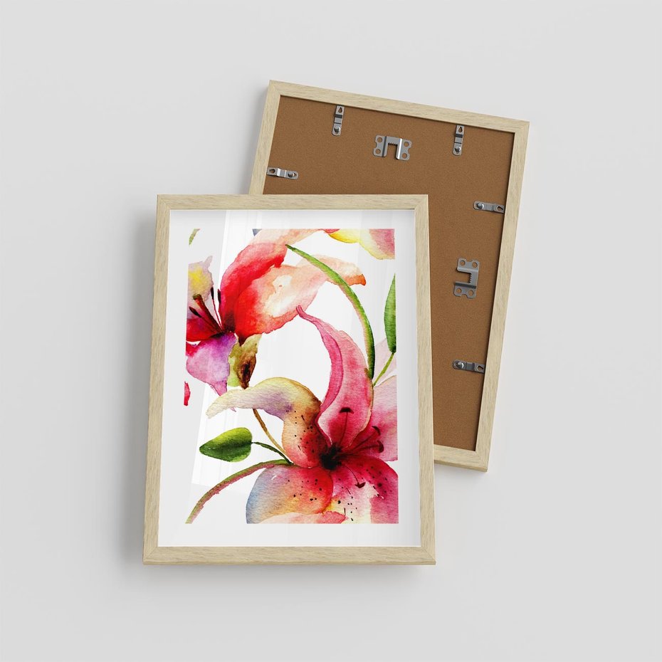 Plakat w ramie 30x40 - Kwiaty w akwareli - delikatne piękno - kwiaty, akwarela - rama drewno