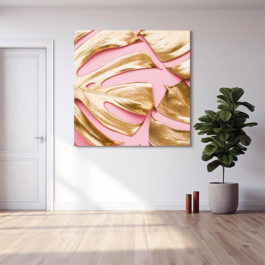 Obraz na płótnie 50x50 - Przyjemność w Naturze - złote, liście