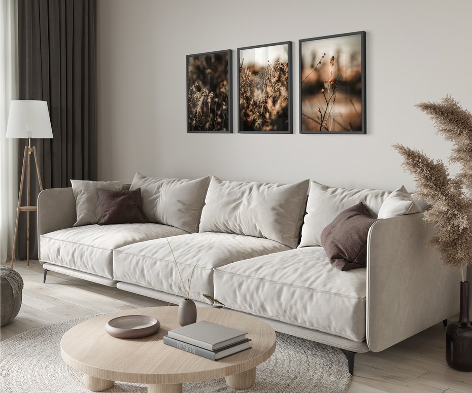 Zestaw obrazy w ramie 40x50 galeria - Jesień, łąką, boho, galązki - rama czarna