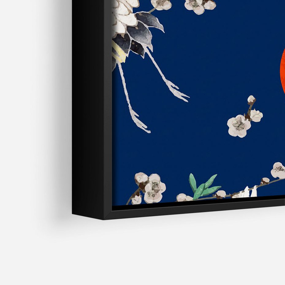 Obraz w ramie 70x100 - Japońskie Żurawie Indygo - sztuka japońska, japonia - rama czarna