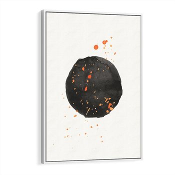 Obraz w ramie 50x70 - Wibracje Kolorów - abstrakcyjna czarna plama, rozsiane pomarańczowe kropki - rama biała