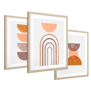Zestaw obrazy w ramie 50x70 galeria - Abstrakcyjne, kształty, boho - rama drewno