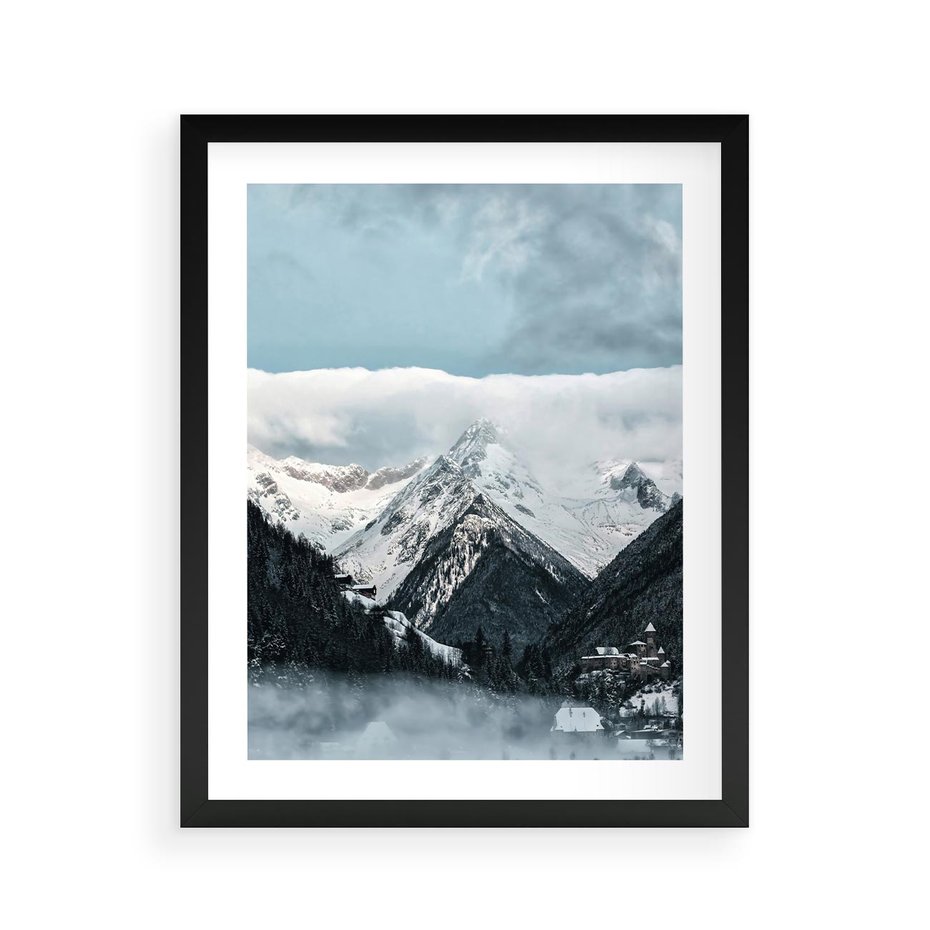 Plakat w ramie 40x50 - Magia Zimy w Górach - góry, śnieg - rama czarna