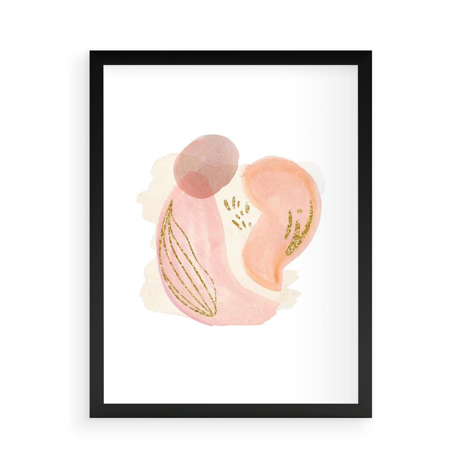 Plakat w ramie 50x70 - Impresje Przenikających Form - abstrakcyjne akwarelowe plamy, minimalizm - rama czarna