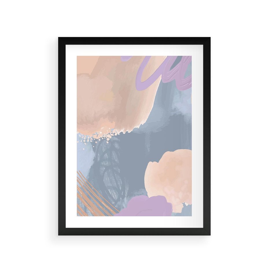 Plakat w ramie 30x40 - Rozmyte Akwarelowe Marzenia - abstrakcyjne akwarelowe plamy, pastele - rama czarna