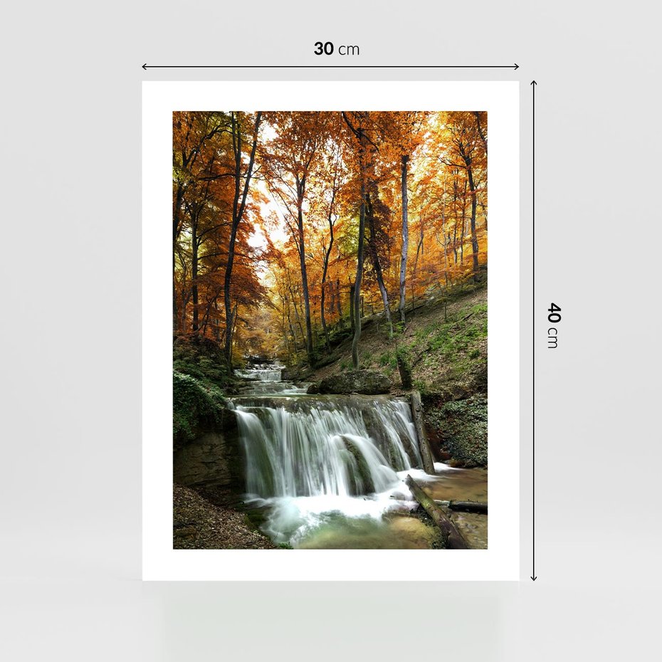 Plakat bez ramy 30x40 - Jesienny wodospad w lesie - wodospad, las