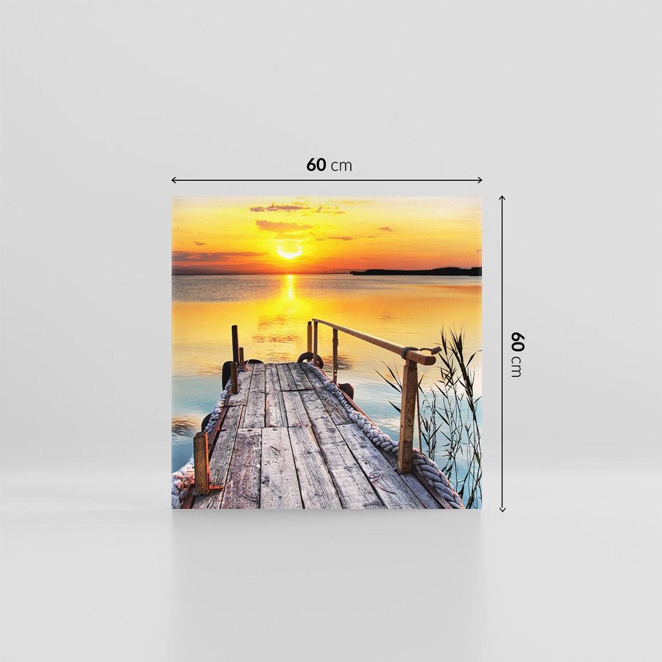 Obraz na płótnie 60x60 - Zachód nad jeziorem z pomostem - pomost, jezioro