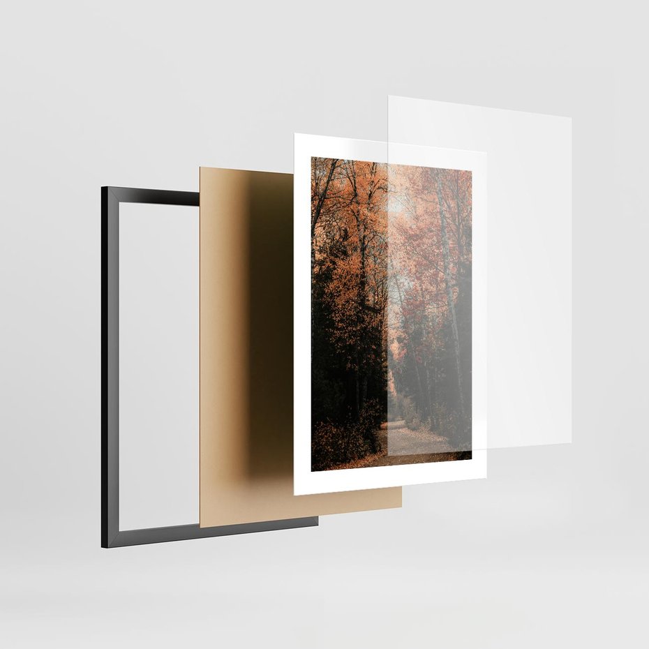 Plakat w ramie 30x40 - Drzewa w Czerwonych Liściach - las, jesienny las - rama czarna